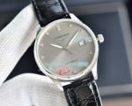 Best Replica Longines Grey Dial Stainless Steel Case Black Leather Strap Watch
